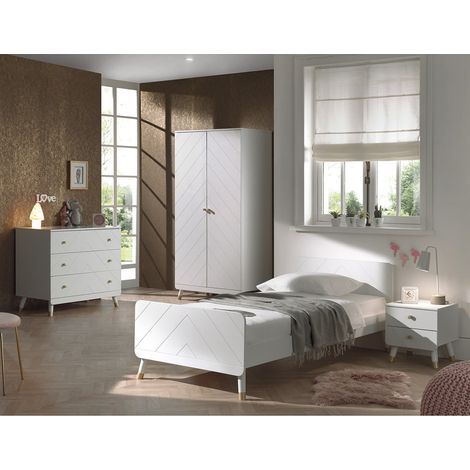 TINY WHITE - Chambre Complète 90x200cm + Armoire 2 Portes (1/5)