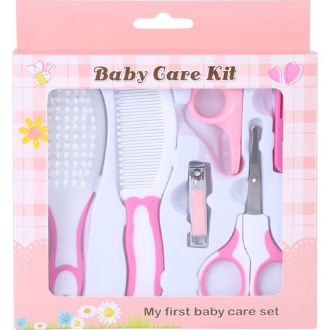 Kit de soin bébé 6 pièces avec coupe-ongles, ciseaux, brosse et peigne - Rose (1/5)
