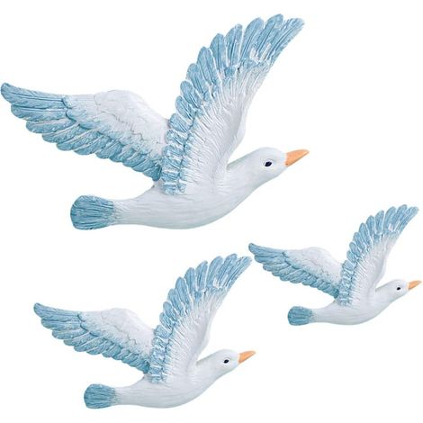 Lot de 3 figurines nautiques en résine représentant des mouettes - Décoration murale pour la maison, la chambre à coucher, le salon (1/5)