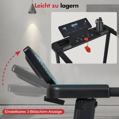 Tapis de course pliable avec pente 8%, tapis roulant portable pour domicile, vitesse 1-12 km/h, capacité 120 kg, moteur 3,0 CV, 4 pieds réglables, commande rapide de vitesse. (1/5)