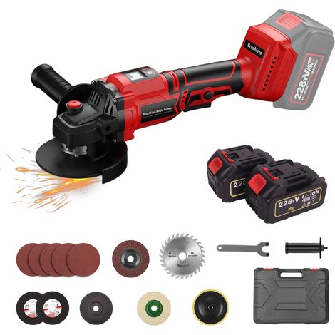 Disqueuse sans Fil 21V Meuleuse d'angle Ø 115 mm 9000 rpm Meuleuse sans Fil avec 2 Batteries pour Meulage Coupe Polissage (1/5)