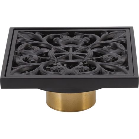 Siphon de Sol avec Filtre et Couvercle, Quadrate en Acier Inoxydable Noir Douche Drain Dalot Carré Grille de Vidange Porte Partie de Vidange pour Salle de Bain WC (1/5)