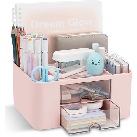 Organisateur bureau 2 tiroirs porte-stylos multifonctionnel 5 compartiments (1/5)