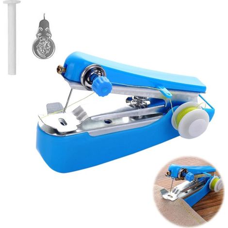 Blau - Tragbare Nähmaschine, Mini-Handnähmaschine, tragbare manuelle Nähmaschine, Mini-Elektro-Handnähmaschine für Erwachsene, schnelles Nähen für Stoff, Kleidung, Haushalt, (1/5)