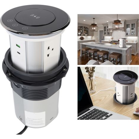 Prise Rétractable Intelligente - Contrôle WiFi et Touch - Aluminium - 3 Prises, 2 USB, Chargeur Wireless 15W - IP65 - Dimension 189x150mm (1/4)