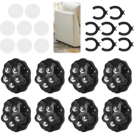 Lot de 8 roulettes à billes robustes, roulettes à rouleaux solides auto-adhésives à 360 degrés pour meubles, boîtes de rangement, petits appareils électroménagers, poubelles (1/5)