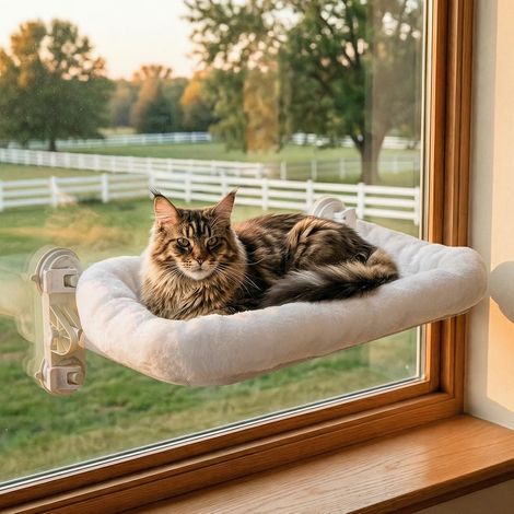 1 Hamac Chat Fenêtre, 71x43cm, Coussin Lavable, 4 Ventouses, Support 25kg, Grand Chat (1/5)