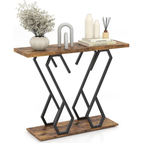 COSTWAY Tavolo Consolle 100cm, Tavolo d'Ingresso con Piedini Regolabili, Kit Antiribaltamento e Struttura in Metallo, Tavolino da Divano per Soggiorno, Ingresso e Corridoio (Marrone e Nero) (1/5)