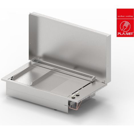 Plancha PLANET à gaz pour cuisine d'extérieur - OASI 80MIX 26 Lisse -55 Lisse Rainurée - 3 brûleurs - Inox 304 Alimentaire - Couvercle (1/5)