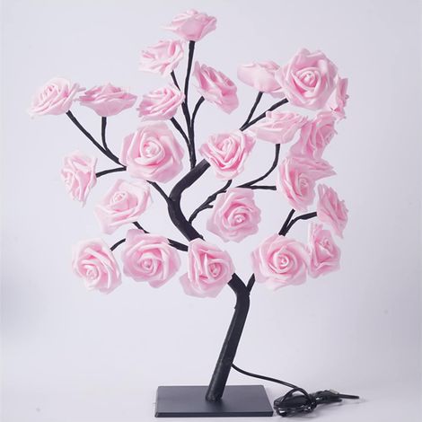 Lumière de table bonsaï chaîne lumineuse LED fil de cuivre artificiel veilleuse centre table chambre à coucher bureau fête de Noël 24 lumières roses (1/5)