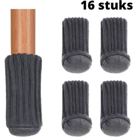 Protections pour pieds de chaise, chaussettes pour pieds de chaise, protections de sol, embouts pour pieds de chaise, noirs avec dessous marron, lot de 16 (1/5)