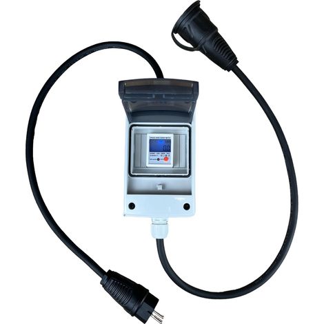 Compteur électrique numérique mobile Schuko 230 V - IP54 - Affichage de la consommation d'énergie, de la puissance, du courant et de la tension - Câble en caoutchouc H07RN-F 3G2,5 - Pour camping (1/5)