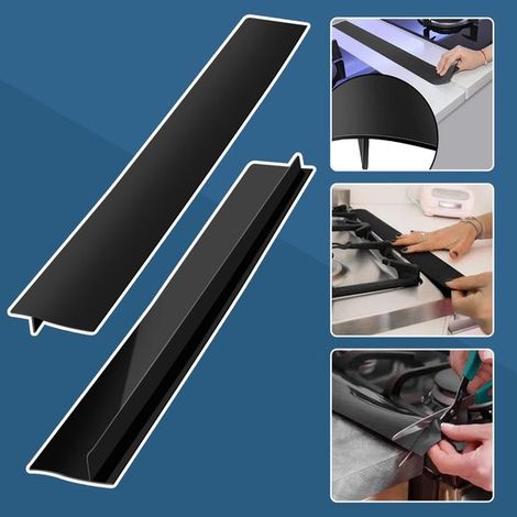 2 piezas de tapa de silicona para separación de estufas,Tira de relleno de huecos de 63,5 cm (25"),para estufas de gas,Negro (1/4)