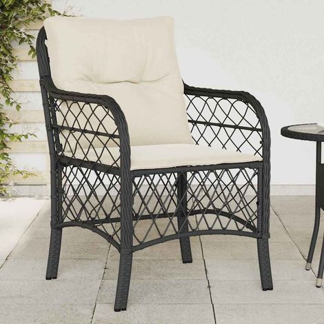 Lot de 2 Chaises de Jardin en Résine Tressée avec Coussins Noir et Blanc Crème, 14kg - PANGIVO (1/5)