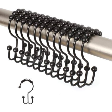 Lot de 12 crochets de rideau de douche double face noirs antirouille en fer pour rideau et doublure. (1/5)