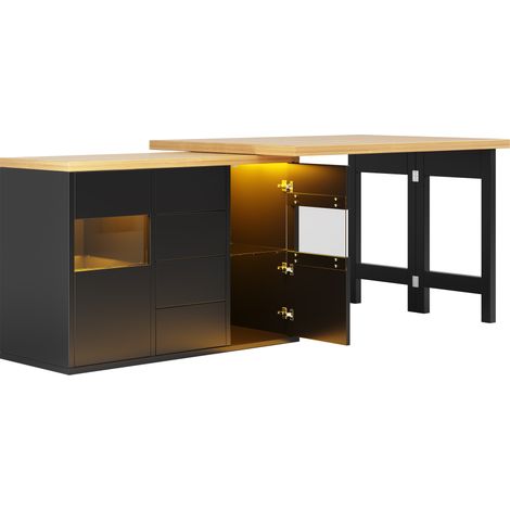 Drehbare Kücheninsel 360° mit LED RGB App, 197 cm, MDF und Metall, Schwarz (1/5)