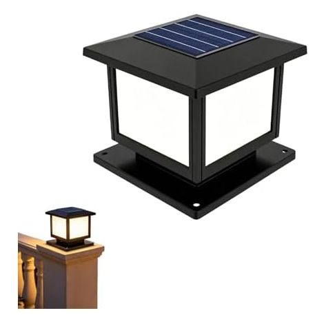 Lampadaires solaires d'extérieur pour clture, décoration de jardin, porte, clture, mur, cour, chalet, lampe solaire étanche pour extérieur et intérieur (noir, 15 cm) [Classe énergétique A] (1/5)