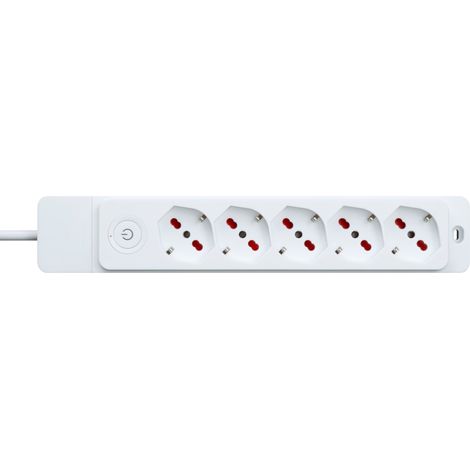 Multipresa con spina 16A piegata a 90°, 5 prese bipasso/schuko 10A/16A, cavo 1,5 metri, con interruttore, bianco, serie Emilia Specialist - Rosi RS8522B
