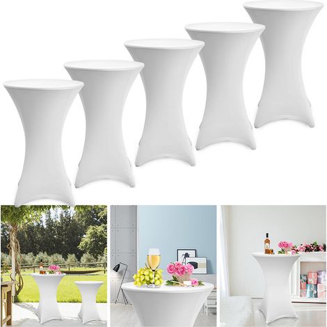 Lot de 5 Blanc Housse pour Table Haute, Nappe Mange Debout 60x110cm Blanc Nappes Extensibles en Spandex (1/5)