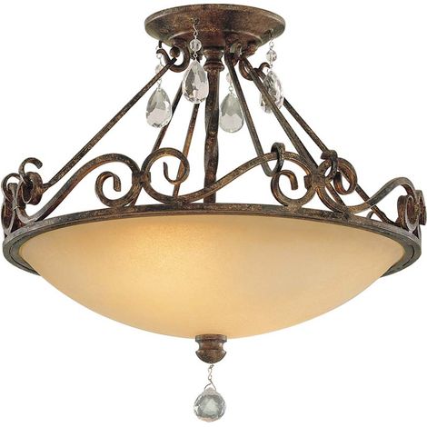 Lampadario Contemporaneo Chateau Acciaio Bronzo Moka Cristallo 2 Luci E27 (1/4)