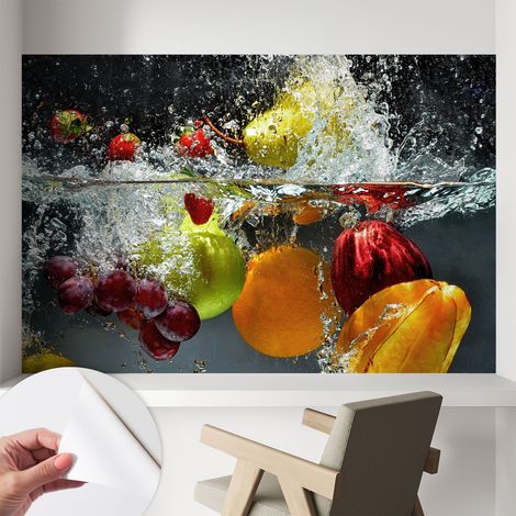 Papier peint autocollant à motifs décoratifs pour salon chambre et bureau Décoration murale élégante avec colle Fruits dans l'eau 104x70 cm (1/5)