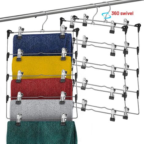 Cintres à jupes à 5 niveaux avec pinces, cintres à pantalons, gain de place, plusieurs cintres en un, cintres à pinces, plusieurs cintres à pantalons (1/4)