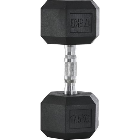 Haltère 17,5 kg - Barre d'haltères avec poignée antidérapante, noir et argent (1/5)
