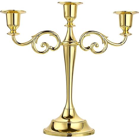 OwnMy Chandelier à 3 Bras en métal argenté élégant pour Mariage, Table à Manger, Noël, décoration d'intérieur (Ton doré) (1/5)