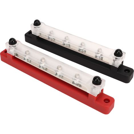 12V–48V 150A Stromverteiler, 6-poliger M6-Block, Batterieleiste für Auto, Wohnmobil, Boot, schwarz und rot, 2er-Pack (1/5)