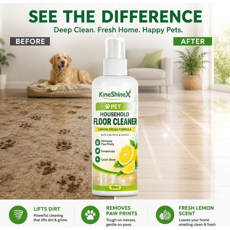 KineShineX Pet & Family Lemon Scented Floor Cleaner removes paw prints and stains, freshens and deodorizes. (1/4)