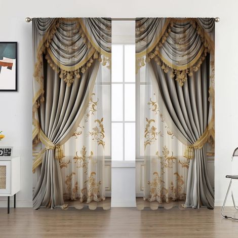 Rideaux De Noël - Impression Numérique - Motif Arbre De Noël Et Ornements - Pour Chambre D'Enfant Ou Salon - Lot De 2 (1/3)