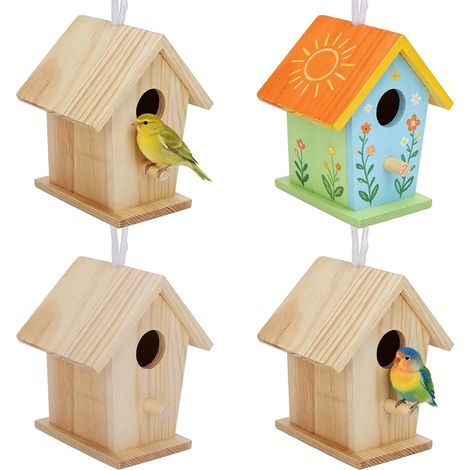 Nichoir pour Oiseaux en Bois, Boîte Nichoirs en Boi de Pin Maison d'oiseaux à Suspendre Nid D'oiseau en Bois Naturel Non Fini pour Jardin Cour Extérieur (3, 4pcs) (1/5)