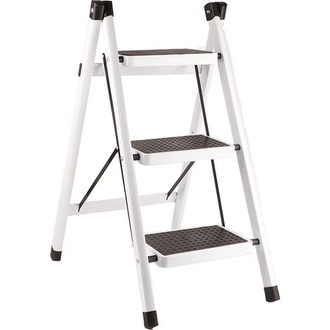 Escabeau pliant 3 marches antidérapant imperméable antirouille équipement domestique blanc (1/5)