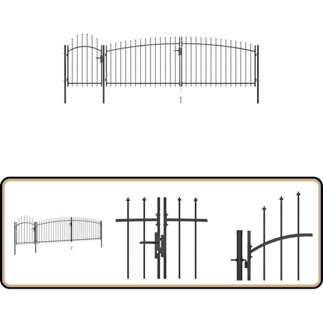vidaXL Portail de clôture de jardin avec dessus en lance 5x1,75 m Noir