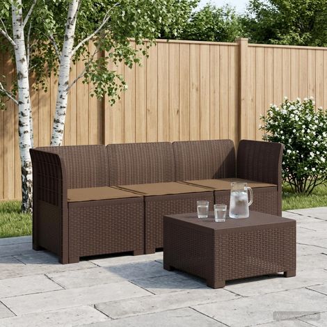 vidaXL 3-Seater Garden Sofa with Cushions Rattan Look PP Brown (1/5)