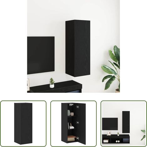 Rangement salon -  Meuble TV mural Chêne noir 30,5 x 30 x 90 cm Bois d'ingénierie (1/5)