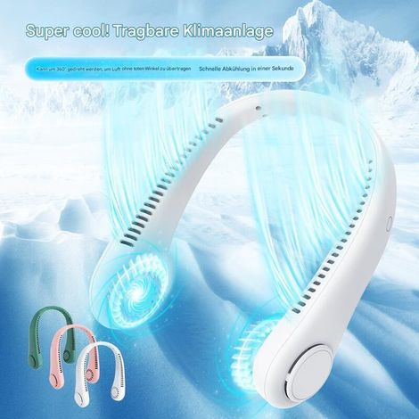 Mini ventilatore da collo portatile USB, alimentato a batteria ricaricabile, senza pale, ideale per viaggi, sport, uso interno ed esterno. (1/5)