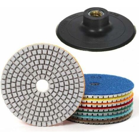 Memkey – Lot de 7 tampons de polissage diamant 4 pouces – Granulométrie 50 à 3000 – Pour granit, béton, marbre – Velcro nylon durable (1/5)