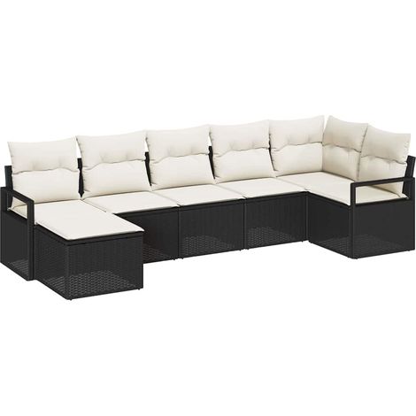 Maison Exclusive - Sofa Set mit Kissen 7 pcs Schwarz Poly Rattan