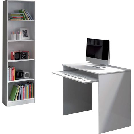 Composición Habitación Gaggi, Reversible, para Dormitorio: Escritorio 90x54x79 cm, Librería 52x25x180 cm, 90x54x79 cm Blanco