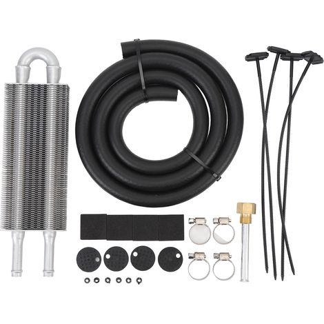 Refroidisseur d'huile de Transmission à 2 rangées, alliage d'aluminium, Kit de moteur universel de 233mm avec tuyau pour véhicule, argent. (1/4)