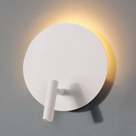 Weiße Wandleuchte für den Innenbereich, geeignet für Schlafzimmer, Wohnzimmer und Wohnzimmer, mit Schalter und LED-Leselampe (6 W + 3 W, 3000 K, warmweiß), aus Aluminium. (1/5)