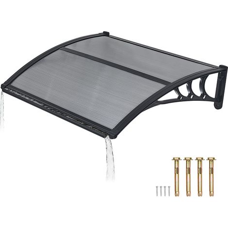 Auvent de porte d'entrée, 76 x 99 cm, auvent extérieur avec drainage et support en ABS, protection contre la pluie, la neige et le soleil, auvent de porte en polycarbonate pour porche ou terrasse, gri (1/5)