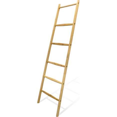 Bambus Holz Dekoleiter natur - 170 cm x 55 cm - Deko Holzleiter im Landhaus Design - Wand Handtuchhalter Kleiderständer Garderobe Stummer Diener freistehend
