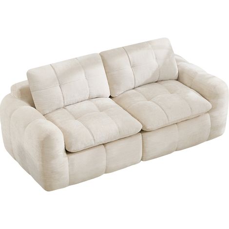 Canapé 2 places modulable en chenille beige, assise profonde, dossier capitonné, sans montage, pour salon et chambre, idéal pour petits espaces CHICFURN (1/5)