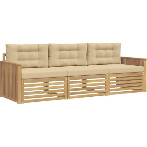 Outdoor-Sofagarnitur 3 Stk. Weiß und Beige Massivholz Akazie vidaXL