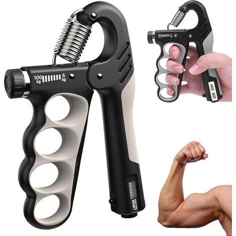 Pinza de mano con resistencia ajustable (5-100 kg) con contador para entrenamiento de fuerza y rehabilitación. (1/5)