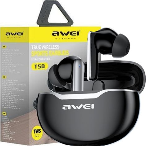 Bluetooth 5.3 AWEI T50 TWS Kopfhörer mit Dockingstation, Schwarz