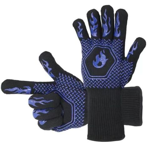 Gants résistants à la chaleur jusqu'à 800 °C – Silicone et fibre aramide – Conception ergonomique à cinq doigts – Surface antidérapante (1/5)