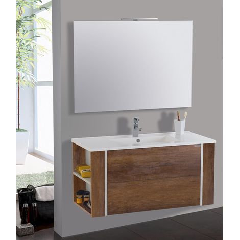 Mobile da Bagno Sospeso 100cm Mazzoni Gold Noce Scuro Frassinato (1/4)